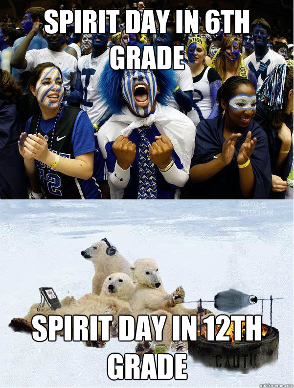 Spirit Day in 6th Grade VS Spirit Day in 12th Grade